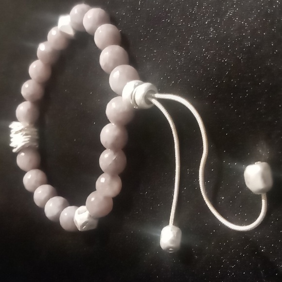 Kunzite slide bracelet natural stone on silver Snake chain. - Picture 7 of 8